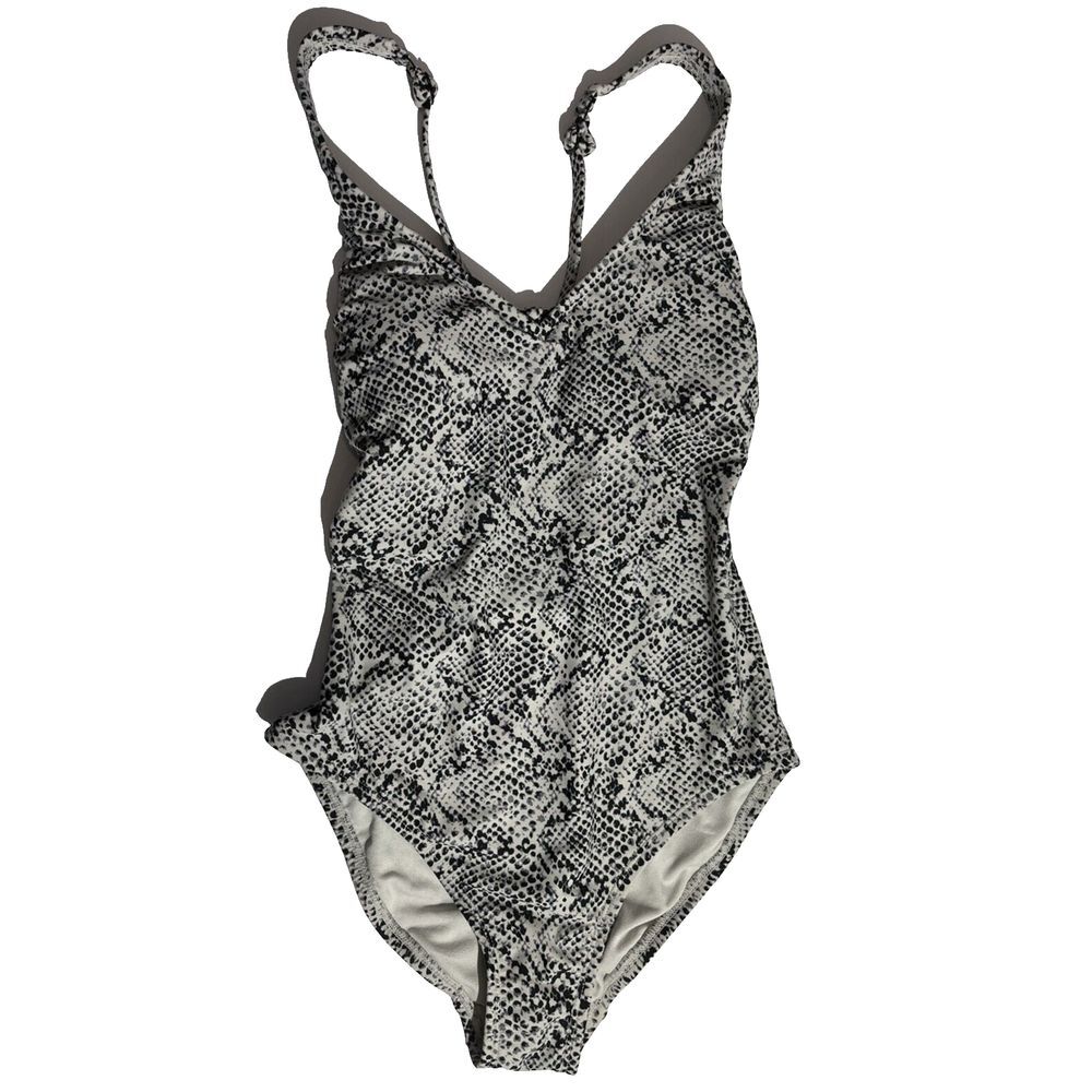 ALL IN MOTION WOMENS Swimsuit Small Black GrayAnimal Print PADDED ONE-PIECE